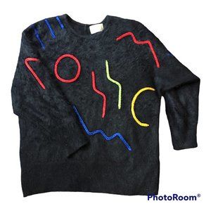 Vintage 1990s Malea for Beker Fashions black angora sweater - size M/L